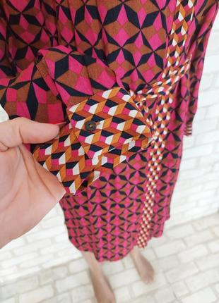 Фирменное zara платье-рубашка/платье миди со 100 % вискозы в ромбах, размер с-м6 фото