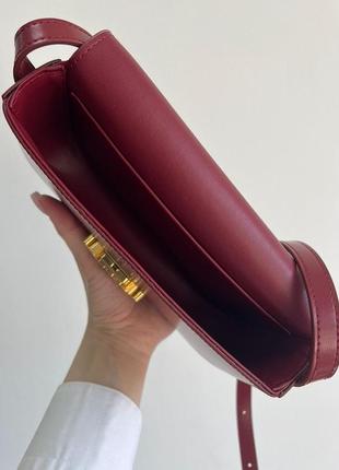 Celine shoulder bag claude in shiny calfskin burgundy, женская кожаная сумка, жеncкая кожаная сумка7 фото