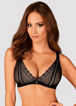 Кружевной бюстгальтер с треугольной чашкой obsessive estiqua bra m/l, черный, широкие лямки