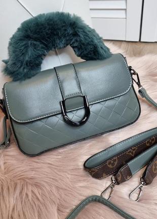 Жіноча стильна та якісна сумка з еко шкіри сіро-зелена