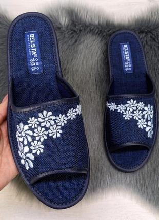 Капці жіночі кімнатні білизна з відкритим носком сині 4521