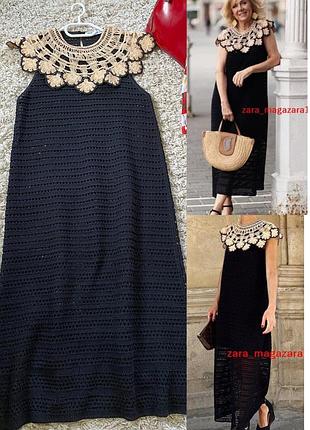 Шикарное длинное черное вязаное платье,zara,p.m-l