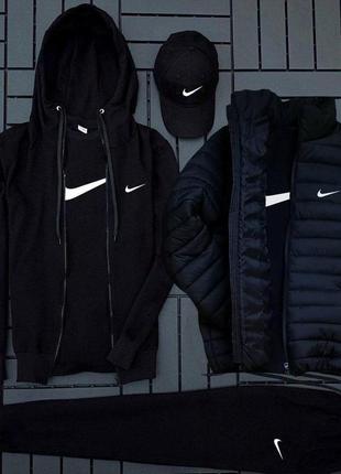 Чоловічий спортивний костюм nike 6в1: худі на змійці + штани + футболка + кепка + куртка