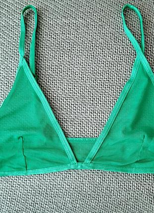 Полупрозрачный бюстгальтер из сеточки без косточек зеленый, размер м