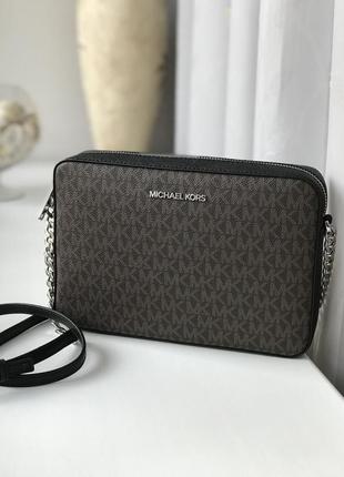 Сумка женская michael kors оригинал jet set large logo crossbody bag черная в лого кросс боди1 фото