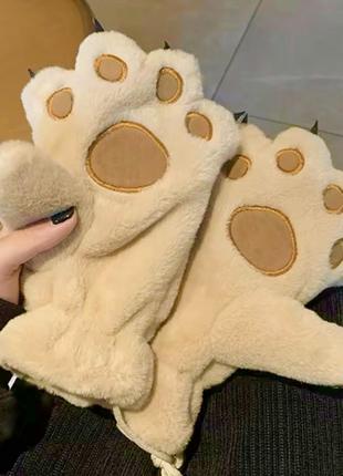 Варежки теплые меховые "кошачьи лапки" (кошка, лапа, когти, квадробика, косплей,...