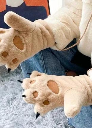 Варежки теплые меховые "кошачьи лапки" (кошка, лапа, когти, квадробика, косплей,...