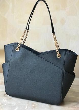 Сумка женская шопер michael kors оригинал jet set large saffiano leather shoulder bag черная3 фото