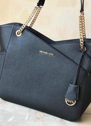 Сумка женская шопер michael kors оригинал jet set large saffiano leather shoulder bag черная2 фото