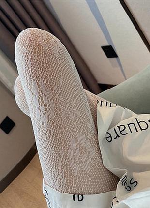 Колготки мереживна сіточка з квітами 8887 білі колготи сітка з соняшниками