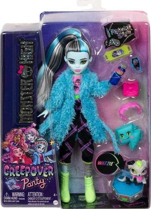 Кукла монстер хай френки штейн пижамная вечеринка monster high frankie stein creepover party hky68 оригинал6 фото