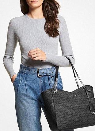 Сумка жіноча шопер michael kors оригінал jet set large logo shoulder bag чорна в лого6 фото