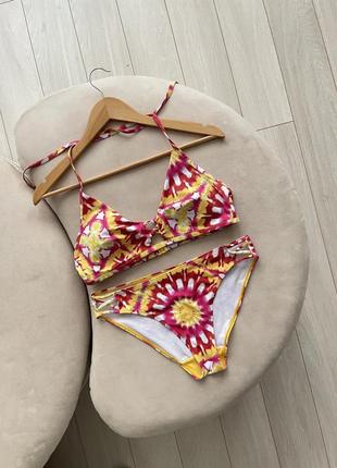 Раздельный купальник тай дай с чашками оранжевый розовый желтый primark