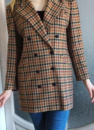 Escada шерстяное пальто теплый пиджак длинный тренч пиджак в клетку  винтаж оригинал5 фото