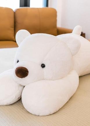 Мягкая плюшевая игрушка подушка антистресс медвеженок 60см белый