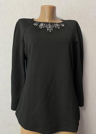 Черная блузка с круглым вырезом и длинными рукавами3 фото