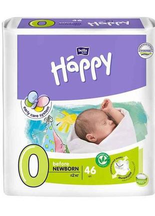 Пiдгузки newborn №0 (0-2кг) baby happy 46шт тм bella