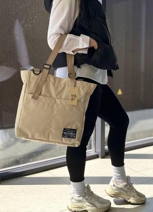 Женская сумка-шоппер с плечевым ремнем. бежевая5 фото