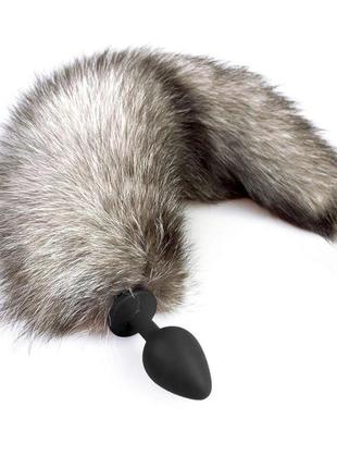 Силиконовая анальная пробка с хвостом из натурального меха art of sex size m artctic fox