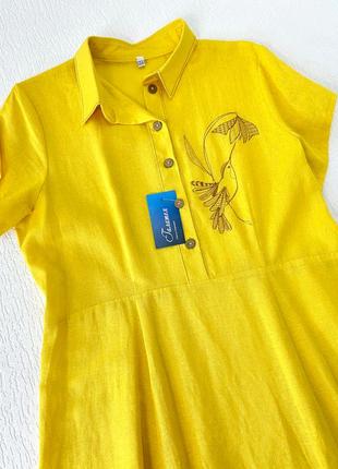 Желтое летнее льняное платье - миди свободного кроя2 фото