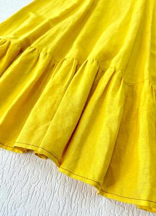 Желтое летнее льняное платье - миди свободного кроя4 фото