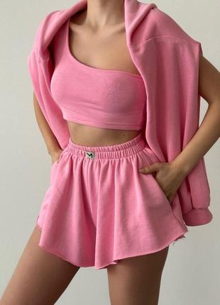 Костюм трійка (худі+шорти+топ)