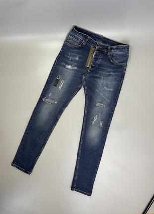 Темно синие рваные джинсы dsquared 2, оригинал, дюскворед 2, темные, слим, скинни, приталенные, с принтом, деним.1 фото