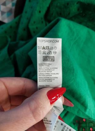 Фирменное topshop мини платье со 100 % хлопка с прошвы в зелёном цвете, размер л-ка9 фото