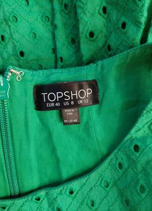Фирменное topshop мини платье со 100 % хлопка с прошвы в зелёном цвете, размер л-ка10 фото
