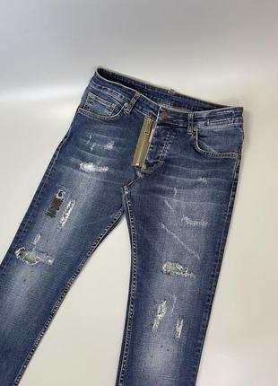 Темно синие рваные джинсы dsquared 2, оригинал, дюскворед 2, темные, слим, скинни, приталенные, с принтом, деним.2 фото