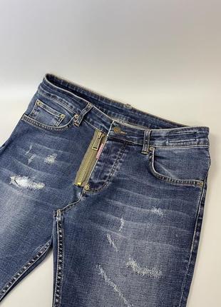 Темно синие рваные джинсы dsquared 2, оригинал, дюскворед 2, темные, слим, скинни, приталенные, с принтом, деним.3 фото