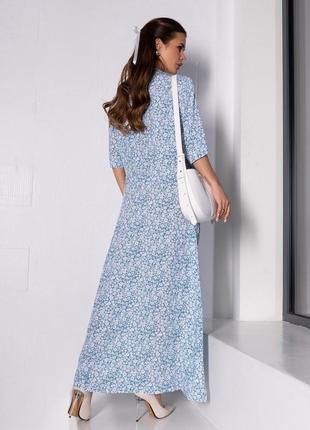 Голубое цветочное платье-рубашка макси длины3 фото