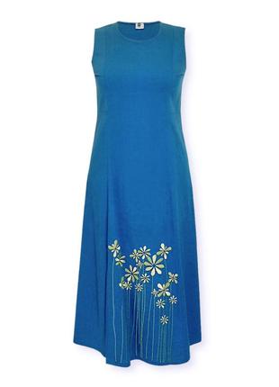 Льняна сукня – міді з вишивкою по низу1 фото
