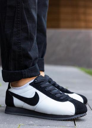 Кроссовки мужские nike cortez черно белые найк кортез обувь для спорта из натуральной замши осень весна1 фото