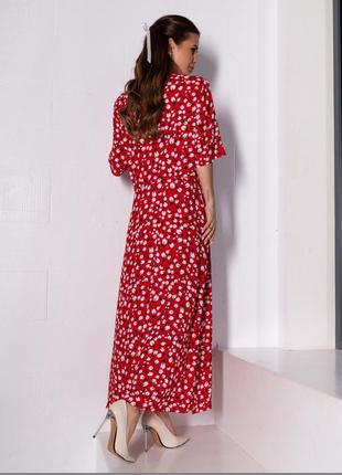 Червона бавовняна сукня-сорочка з бічними розрізами3 фото