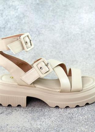 Сандали женские, бежевые, летние, материал еко-кожа - замша, размер 40 fw_001822