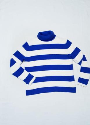 Светр легкий під горло білий в синю смужку як новий р м - l