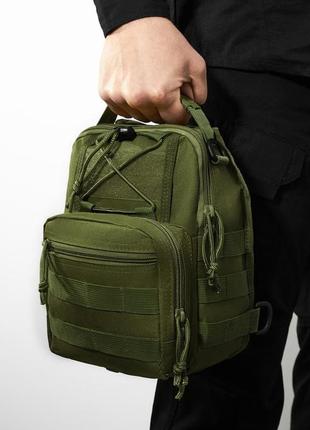 Качественная тактическая сумка, укрепленная мужская сумка рюкзак тактическая слинг. цвет: хаки3 фото
