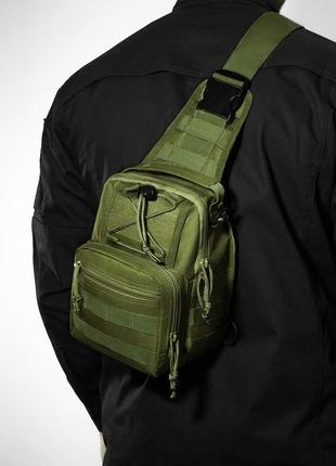 Качественная тактическая сумка, укрепленная мужская сумка рюкзак тактическая слинг. цвет: хаки5 фото