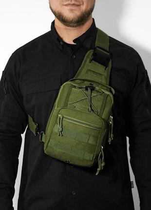 Качественная тактическая сумка, укрепленная мужская сумка рюкзак тактическая слинг. цвет: хаки7 фото