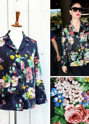 Брендова стильна блуза піджак на ґудзиках із кишенями zara woman квіти2 фото