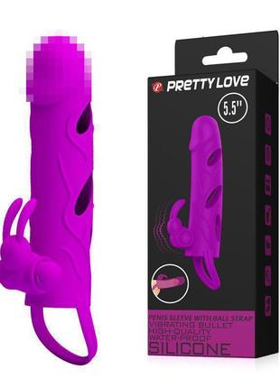 Насадка на пенис с вибрацией pretty love 14см на 3,3см