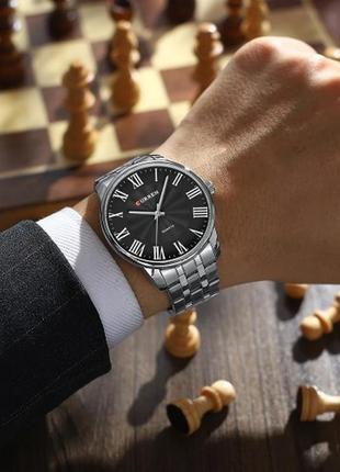 Кварцевые часы curren 8422 silver-black, мужские, часовая сталь, водонепроницаемые, device clock