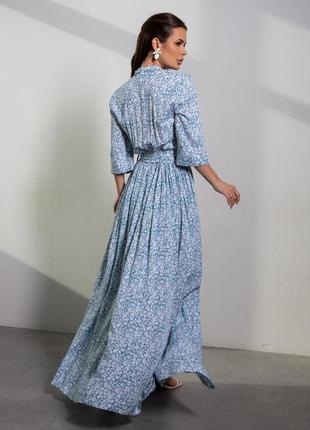 Длинное платье из цветочного хлопка с разрезом4 фото