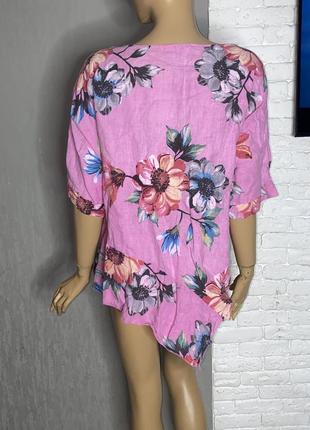 Італійська лляна блуза блузка у квітковий принт льон італія2 фото