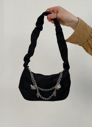 Женская сумка 6579 через плечо клатч на короткой ручке багет черная1 фото
