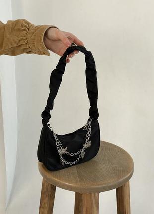 Женская сумка 6579 через плечо клатч на короткой ручке багет черная2 фото
