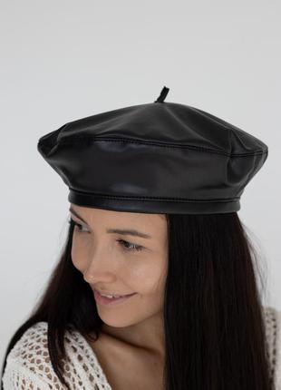 Берет французский кожаный d.hats черного цвета