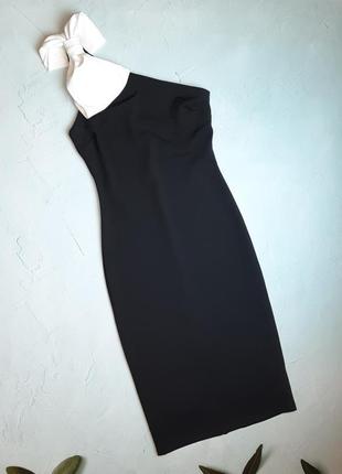 🎁1+1=3 шикарна чорна сукня плаття міді з бантом на плечі river island, розмір 42 - 443 фото