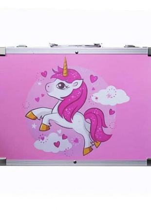 Набор для рисования для подростков единорог 145 предметов, чемодан с карандашами и...